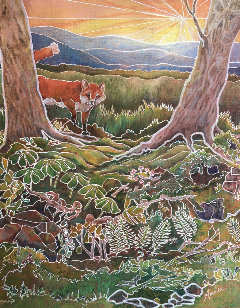 Painting of a Fox in the Blue Ridge Mountains